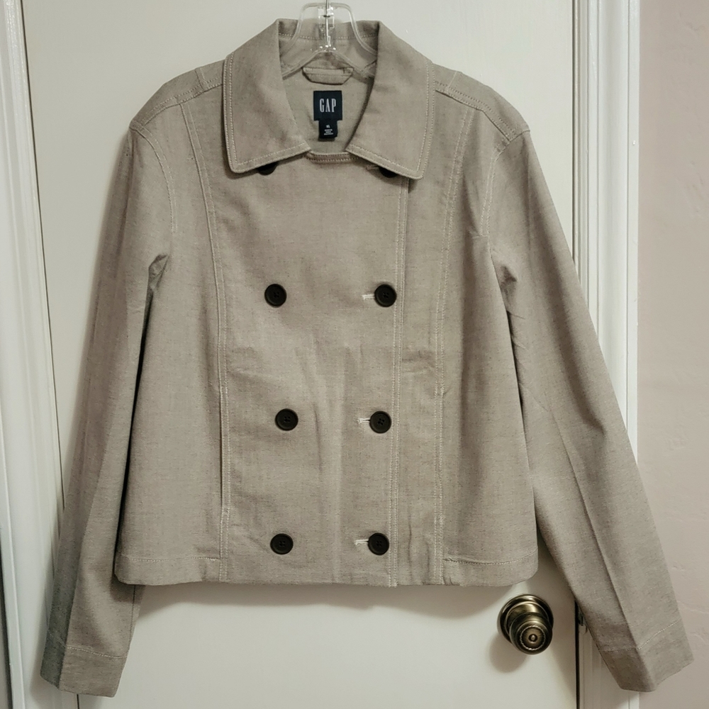 GAP brown/white oxford pea coat, NWOT
